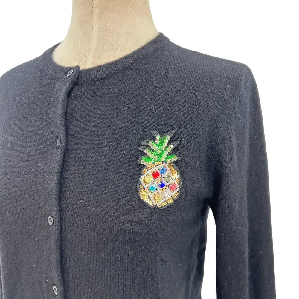 Le Superbe Embellished Cardigan Sweater Cashmere Pineapple Black‎ Size Medium
